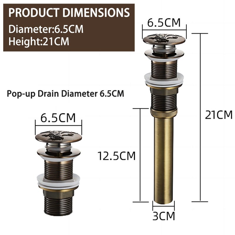 LightInTheBox Engraved Antique Brass Pop Up Bathroom Sink Drain Strainer Stopper no Overflow Hole Kitchen Basin Sink Bottle Trap Drainer - Image 5